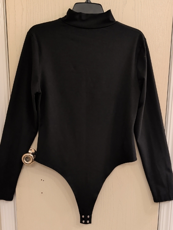 No Brand Tag Tops - Women’s Black Mock Neck Long Sleeve Bodysuit XL Stretch One Piece Snap Closure